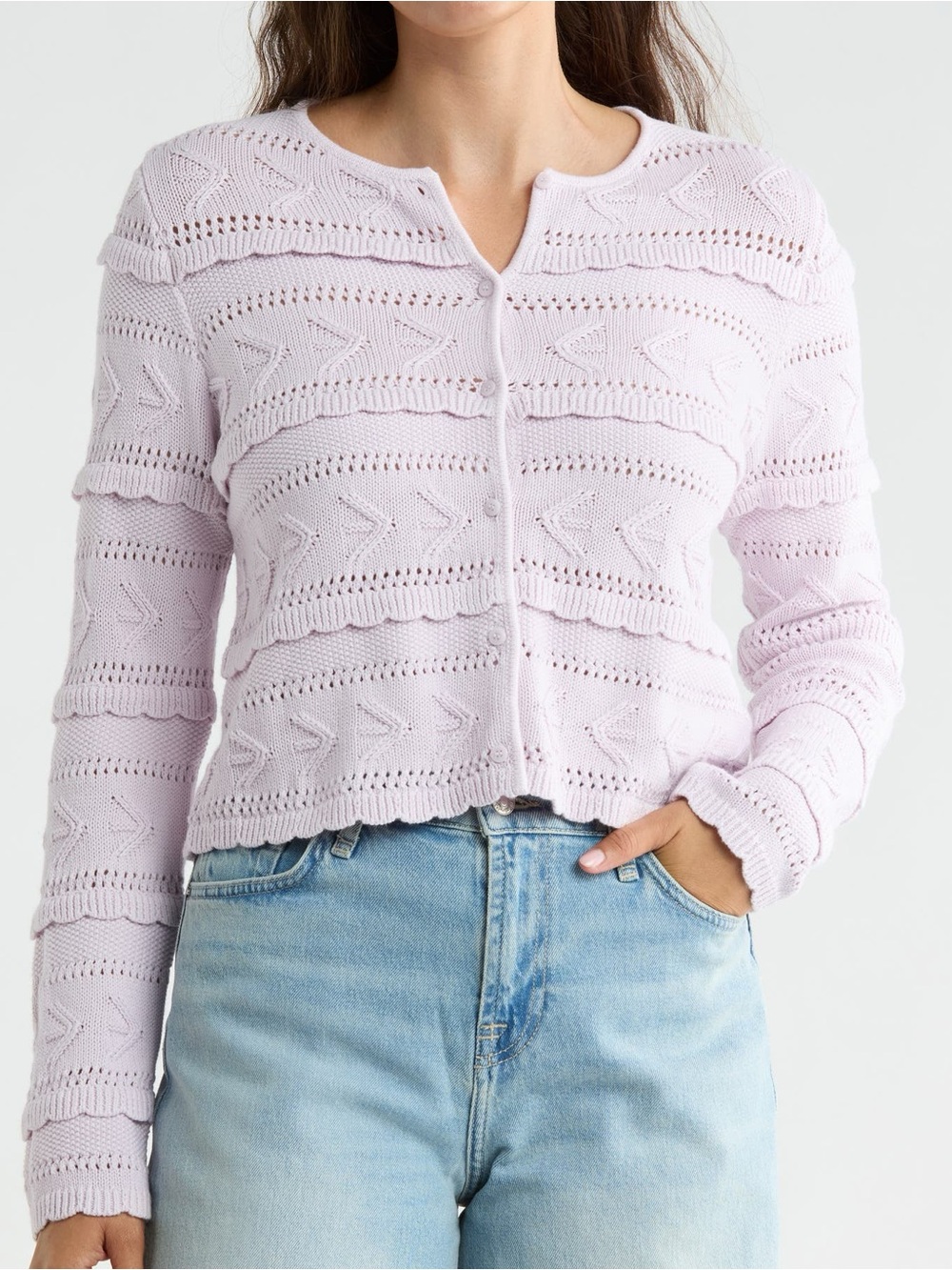 Splendid Giovanna Open Stitch Cardigan in Orchid